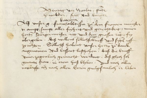 Urkunde zur Übergabe des Framünsters 1524 an die Stadt Zürich.